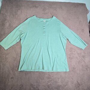 Duluth Trading Henley T Shirt Size 2XL Green Pullover 3/4 Sleeves Waffle Knit